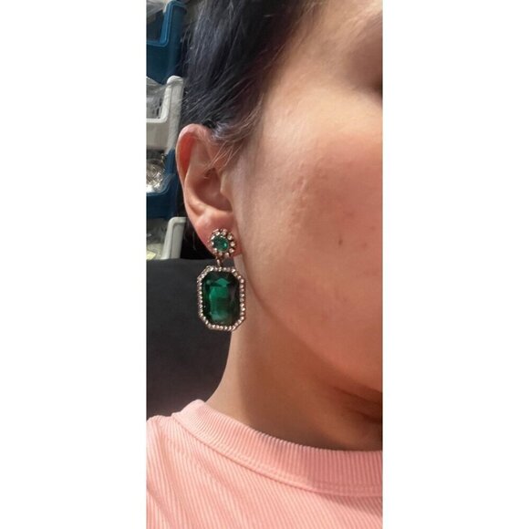 Dark Green earrings teardrop green crystal Rhinestone Crystal green Earrings - Picture 7 of 8